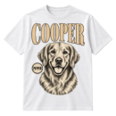 Vintage engraved dog portrait with the name COOPER in large serif letters above.