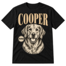 Vintage engraved dog portrait with the name COOPER in large serif letters above.