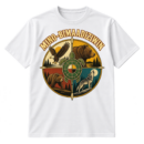 Vintage Mino-Bimaadiziwin circular emblem with eagle, bear, wolf, turtle, and central turtle-shell-inspired medicine wheel design.