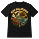 Vintage Mino-Bimaadiziwin circular emblem with eagle, bear, wolf, turtle, and central turtle-shell-inspired medicine wheel design.