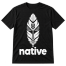 Lowercase native text beneath a symmetrical geometric feather-inspired emblem.