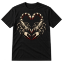Two mirrored tattoo-style scorpions arranged into a heart shape.