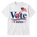 Bold Vote text with a red checkmark over the o, patriotic stripes, and the words It matters.