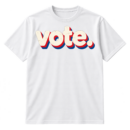 Minimalist shirt print with the word “vote.” in large lowercase lettering.