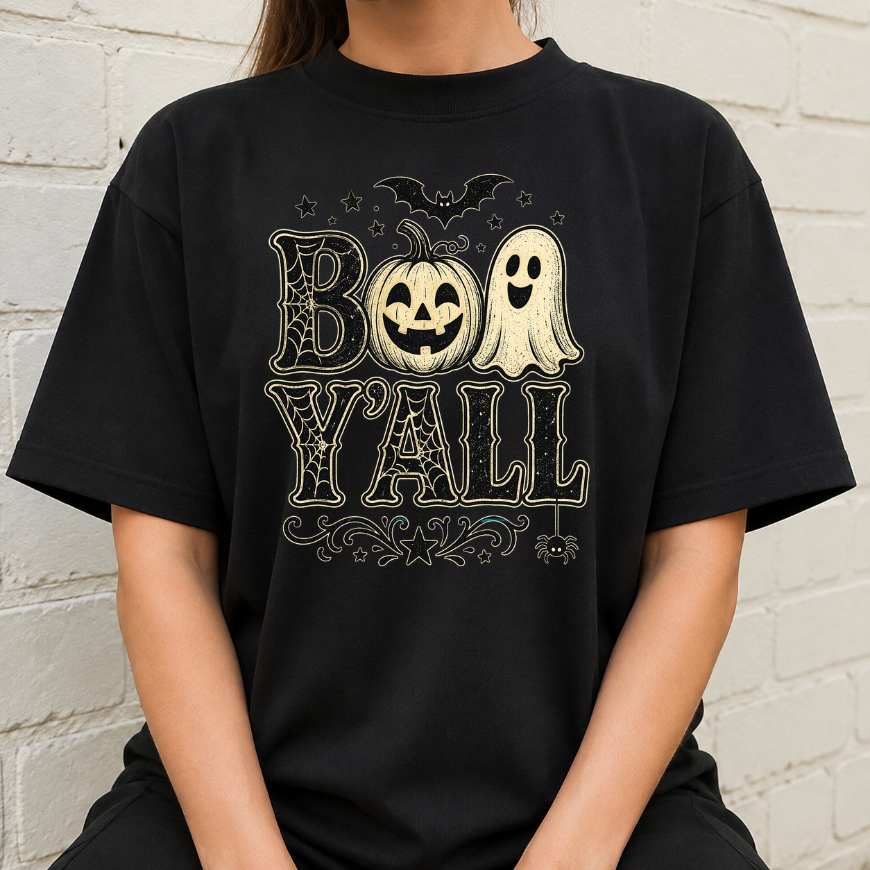 Boo Yall Halloween Typography Tshirt