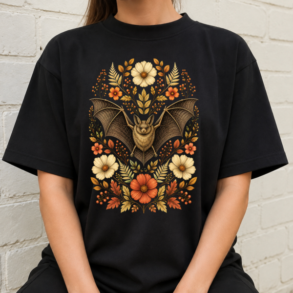 Botanical Bat Floral Illustration Tshirt