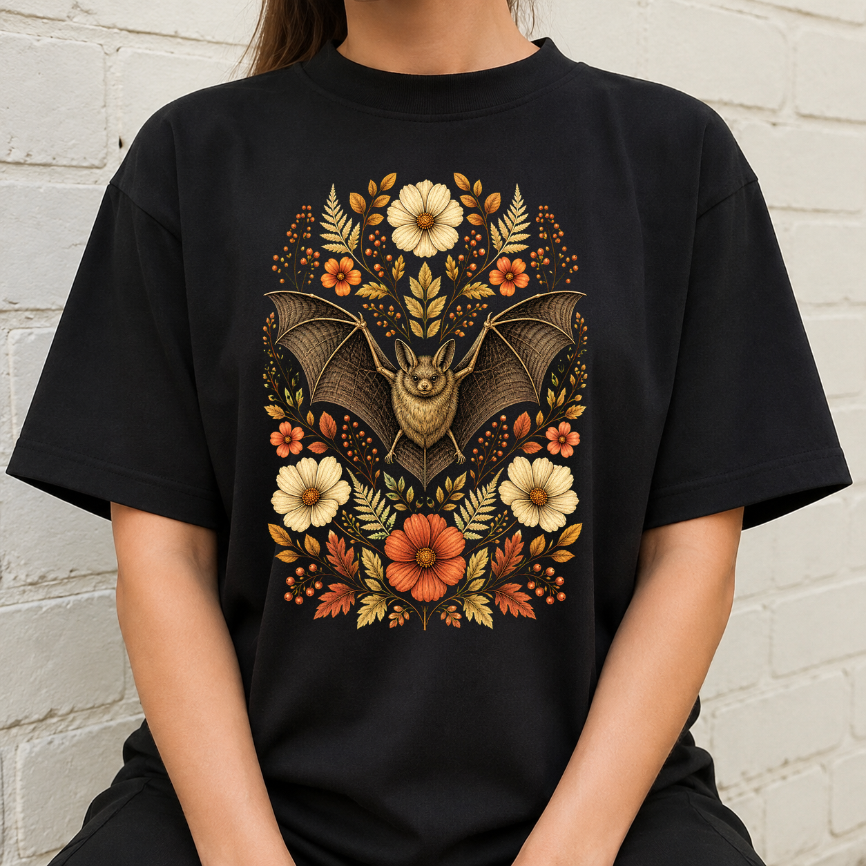 Botanical Bat Floral Illustration Tshirt