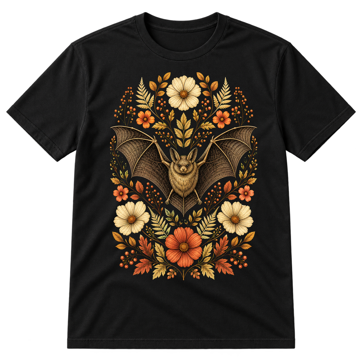 Botanical Bat Floral Illustration Tshirt