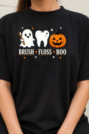 Brush Floss Boo Halloween Dental Humor Tshirt