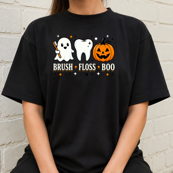 Brush Floss Boo Halloween Dental Humor Tshirt