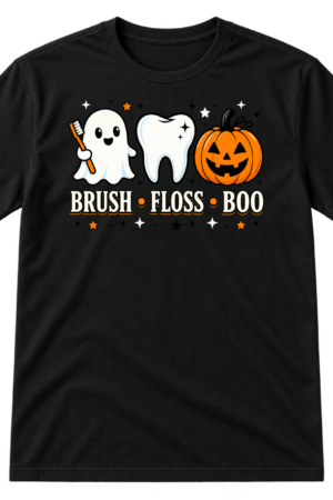 Brush Floss Boo Halloween Dental Humor Tshirt