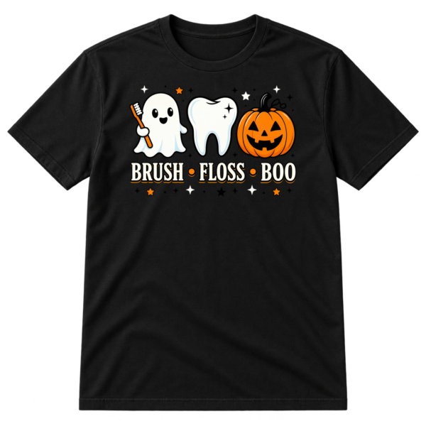 Brush Floss Boo Halloween Dental Humor Tshirt