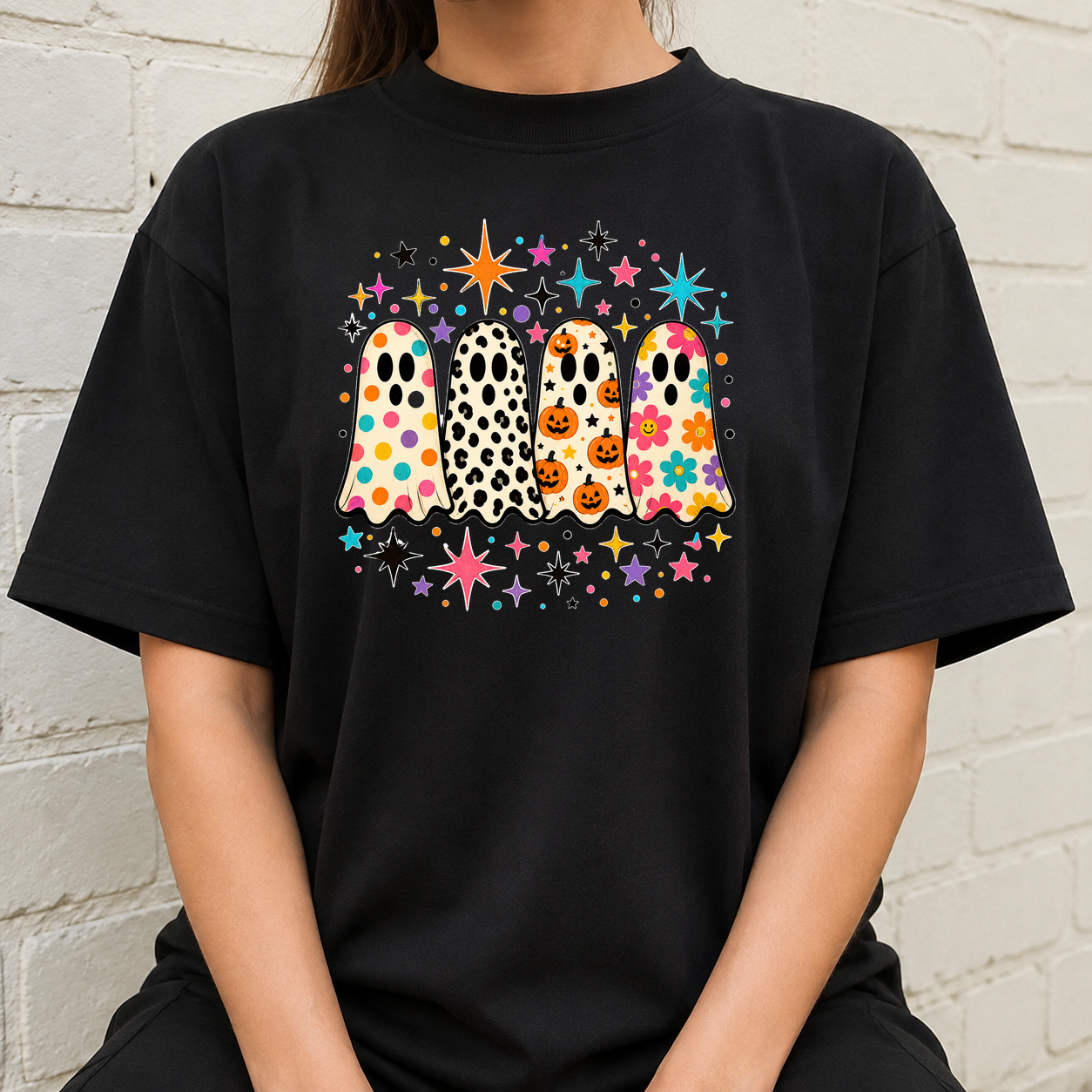 Colorful Patterned Ghosts Halloween Tshirt