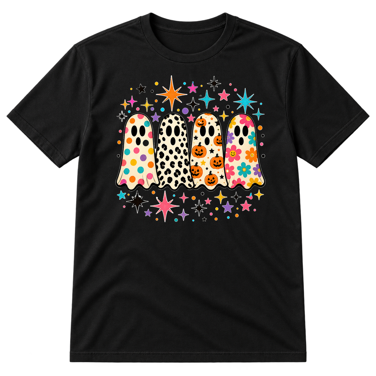 Colorful Patterned Ghosts Halloween Tshirt