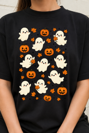 Cute Halloween Ghosts And Pumpkins Pattern Tshirt