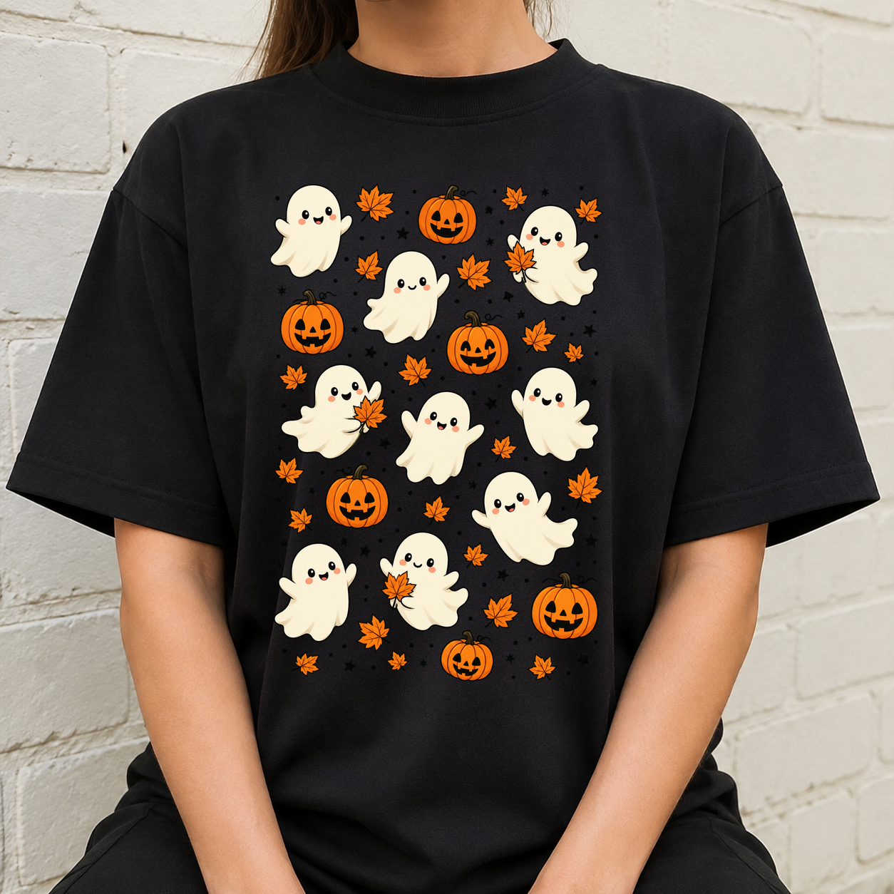 Cute Halloween Ghosts And Pumpkins Pattern Tshirt
