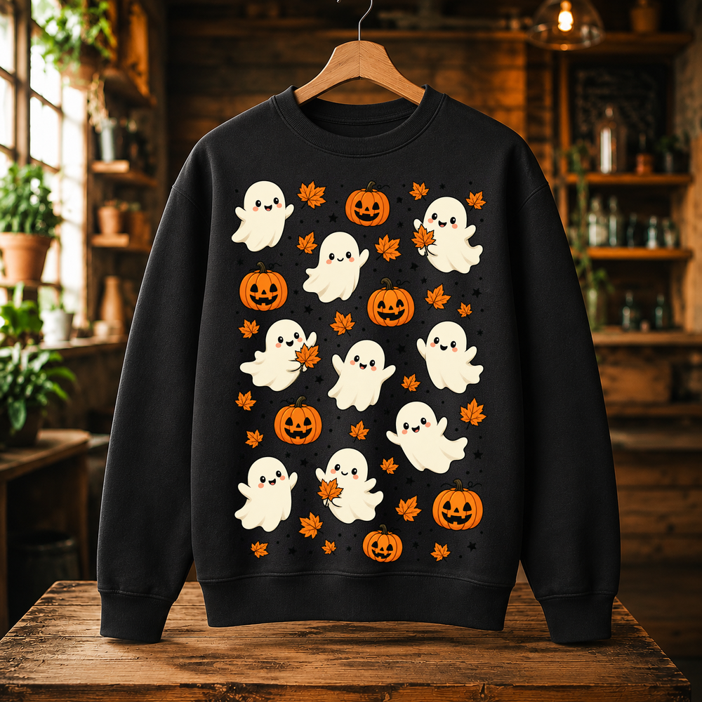 Cute Halloween Ghosts And Pumpkins Pattern Tshirt