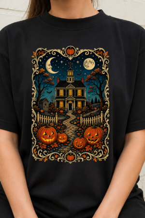 Halloween Haunted House Night Scene Tshirt