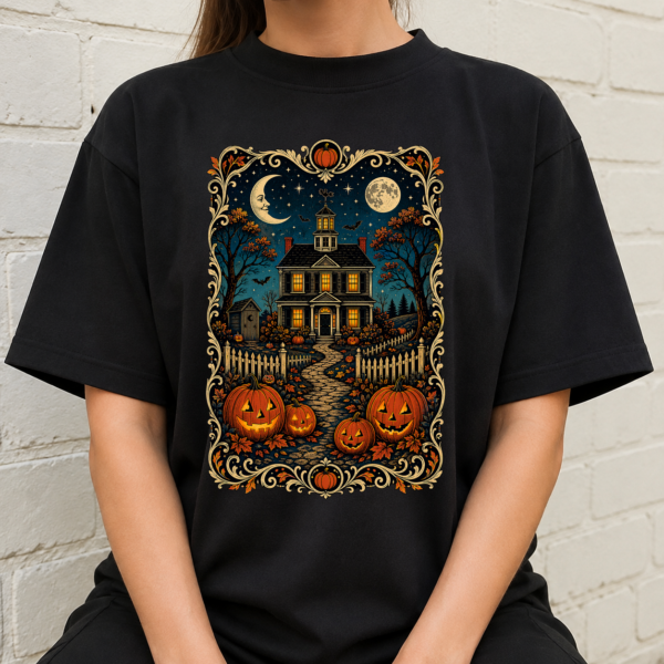 Halloween Haunted House Night Scene Tshirt