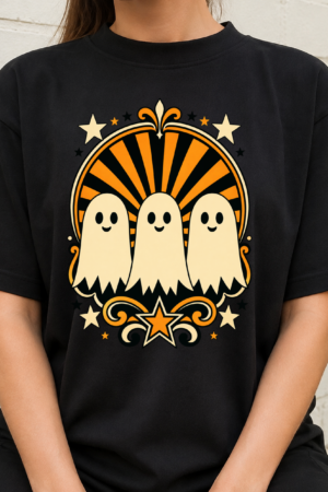Three Spooky Ghosts Striped Halloween Tshirt