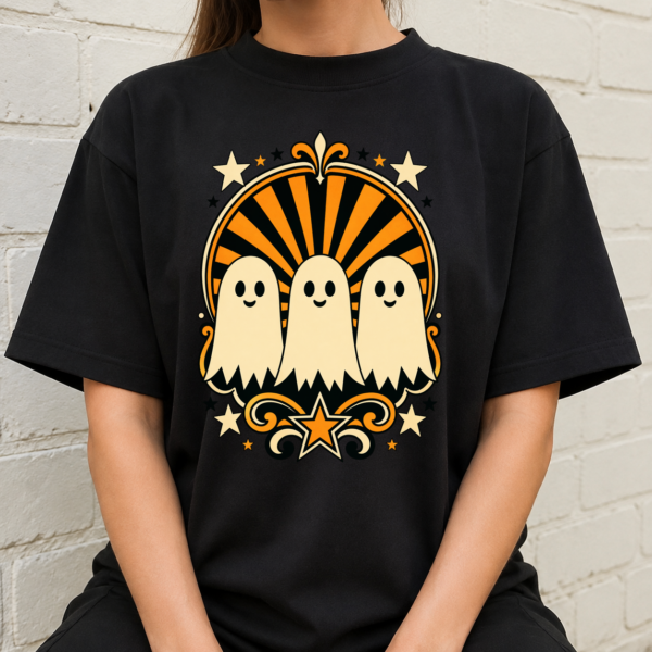 Three Spooky Ghosts Striped Halloween Tshirt