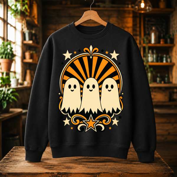 Three Spooky Ghosts Striped Halloween Tshirt