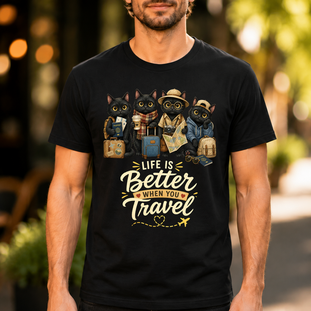 Adventure Cats Travel Illustration Tshirt