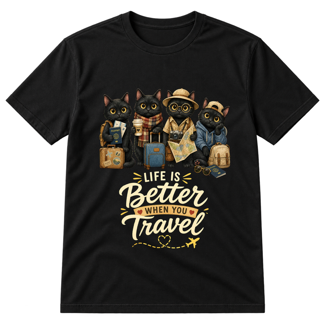 Adventure Cats Travel Illustration Tshirt