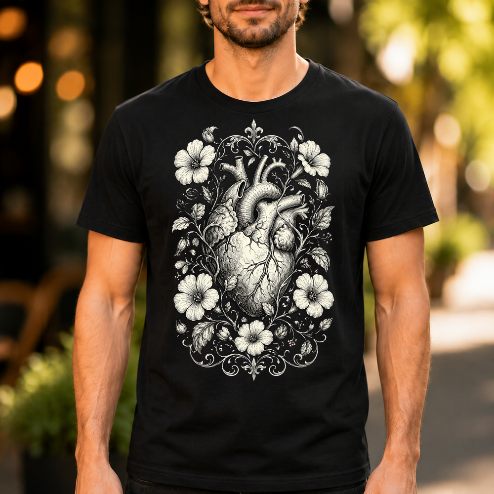Anatomical Heart Floral Illustration Tshirt
