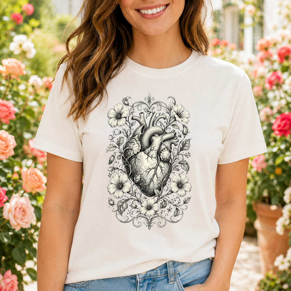 Anatomical Heart Floral Illustration Tshirt
