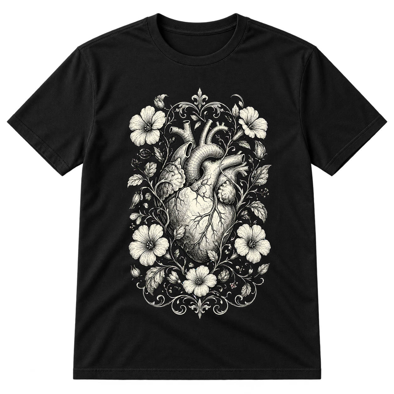 Anatomical Heart Floral Illustration Tshirt