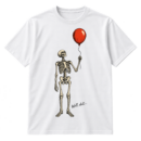 Skeleton holding a red balloon with the caption “Well, shit...”
