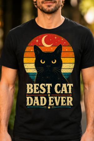 Best Cat Dad Ever Retro Sunset Tshirt