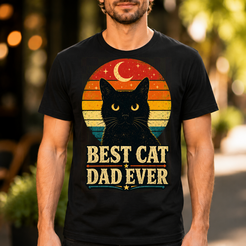 Best Cat Dad Ever Retro Sunset Tshirt
