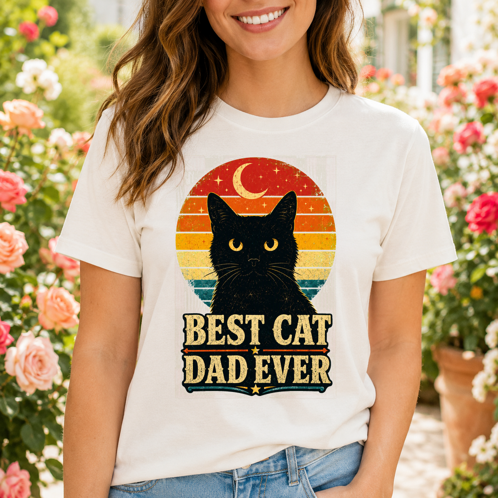 Best Cat Dad Ever Retro Sunset Tshirt