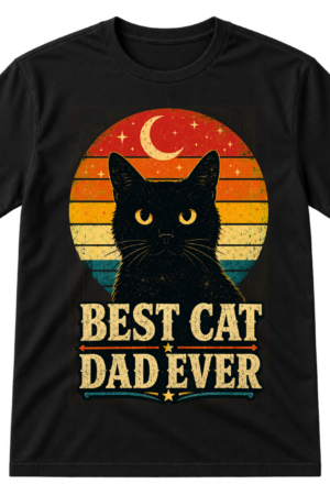 Best Cat Dad Ever Retro Sunset Tshirt