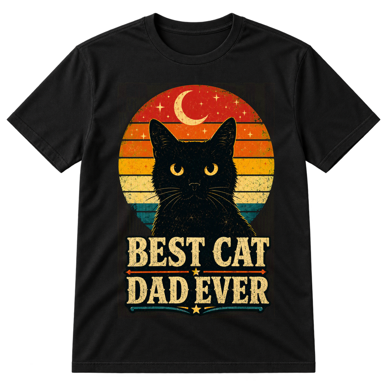 Best Cat Dad Ever Retro Sunset Tshirt