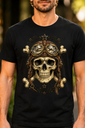 Biker Skull Aviator Helmet Tshirt