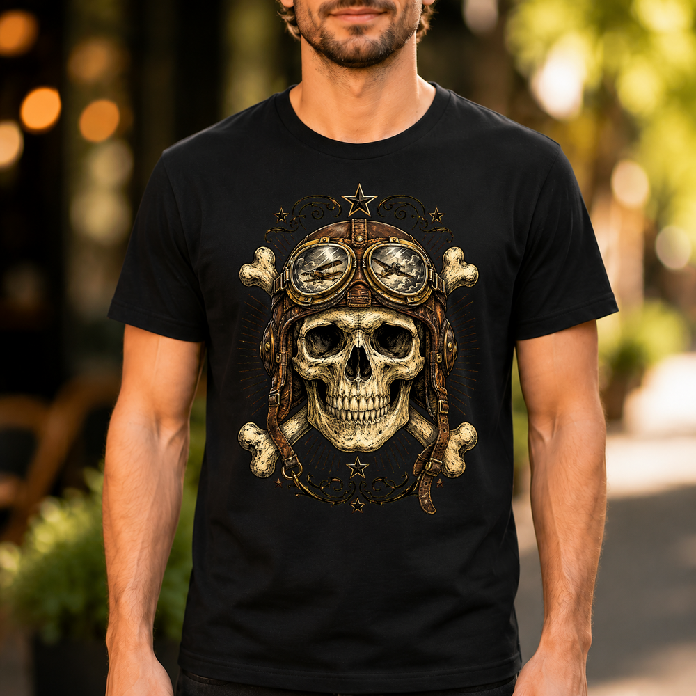 Biker Skull Aviator Helmet Tshirt