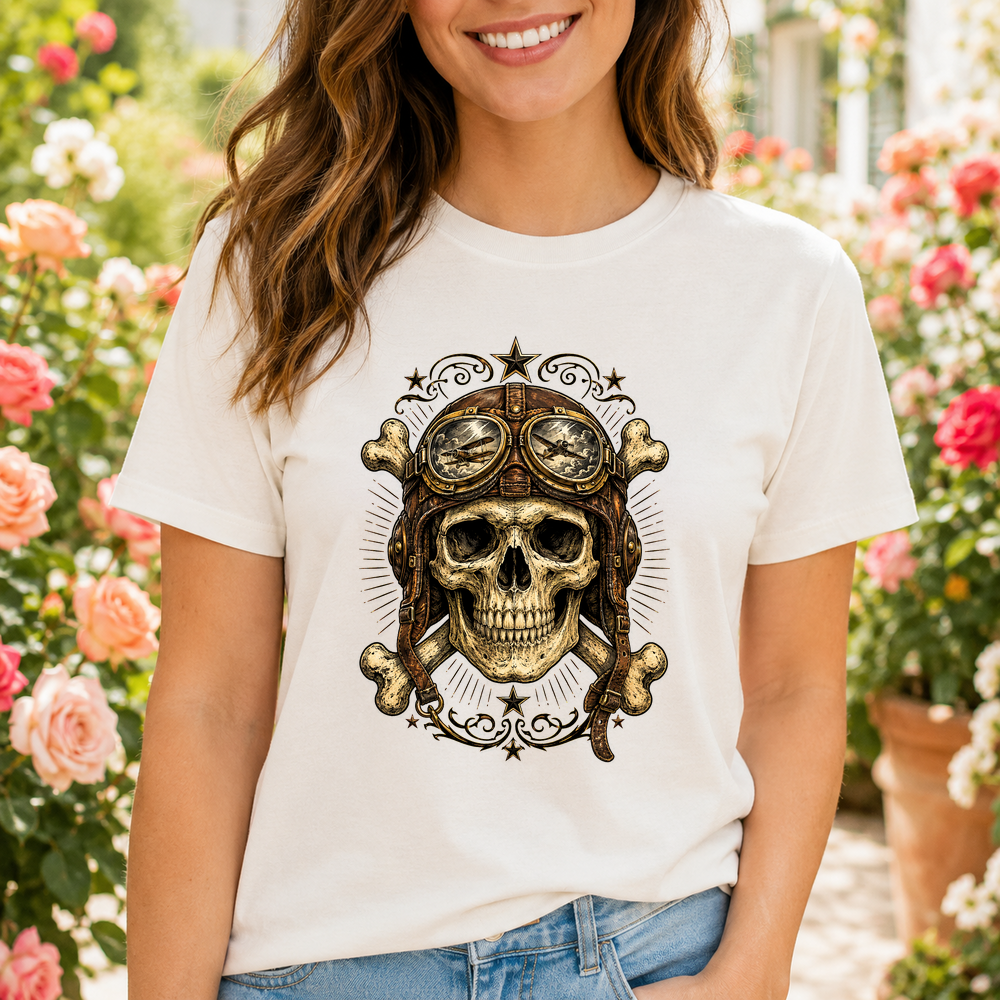 Biker Skull Aviator Helmet Tshirt