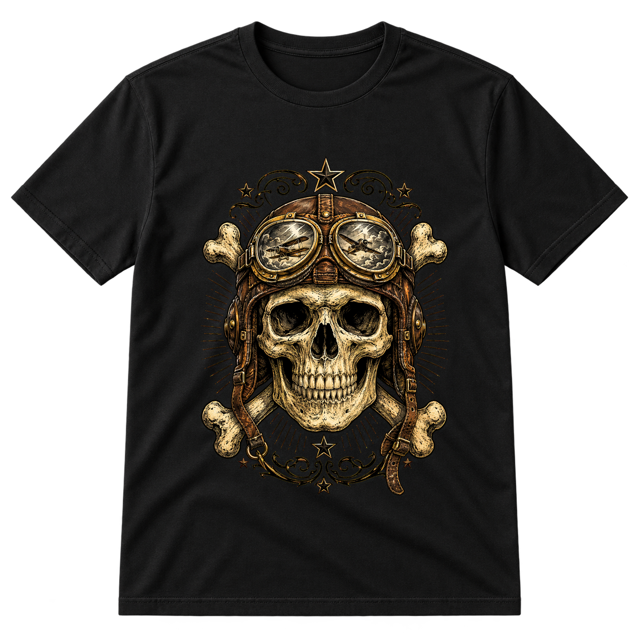 Biker Skull Aviator Helmet Tshirt
