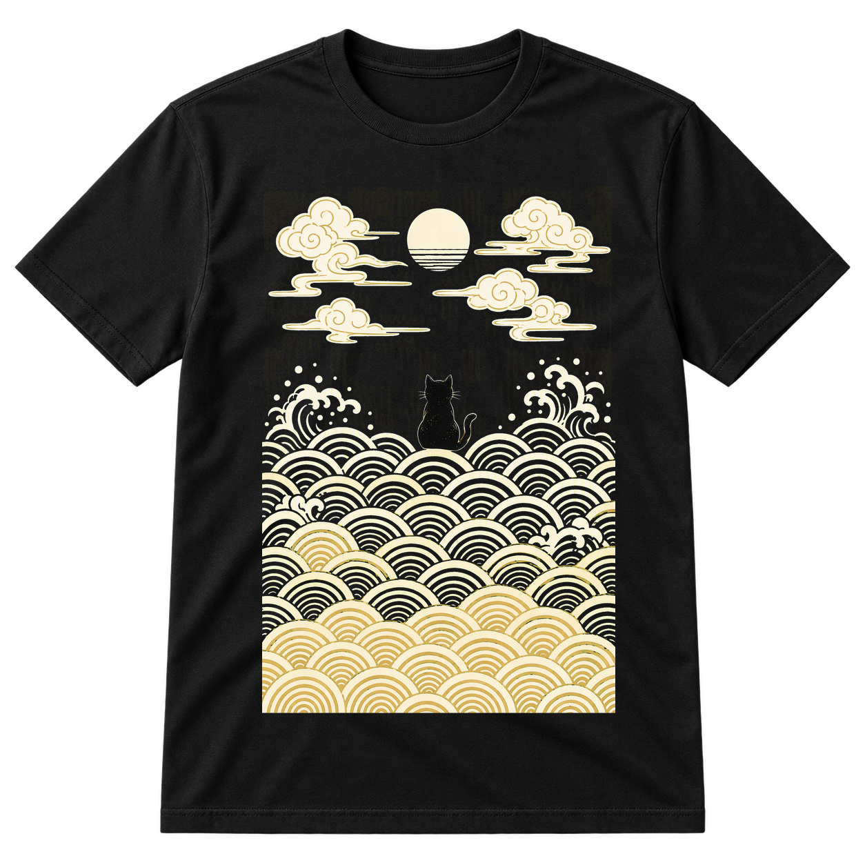 Black Cat Japanese Waves Tshirt