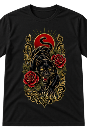 Black Panther Roses Traditional Tattoo Tshirt