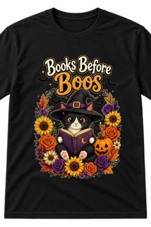 Books Before Boos Halloween Cat Tshirt