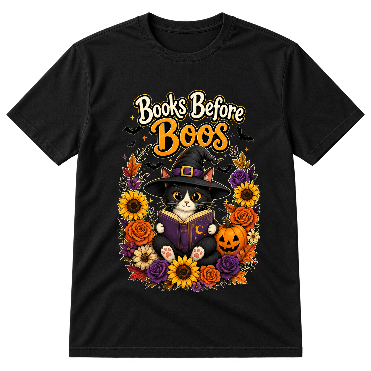 Books Before Boos Halloween Cat Tshirt