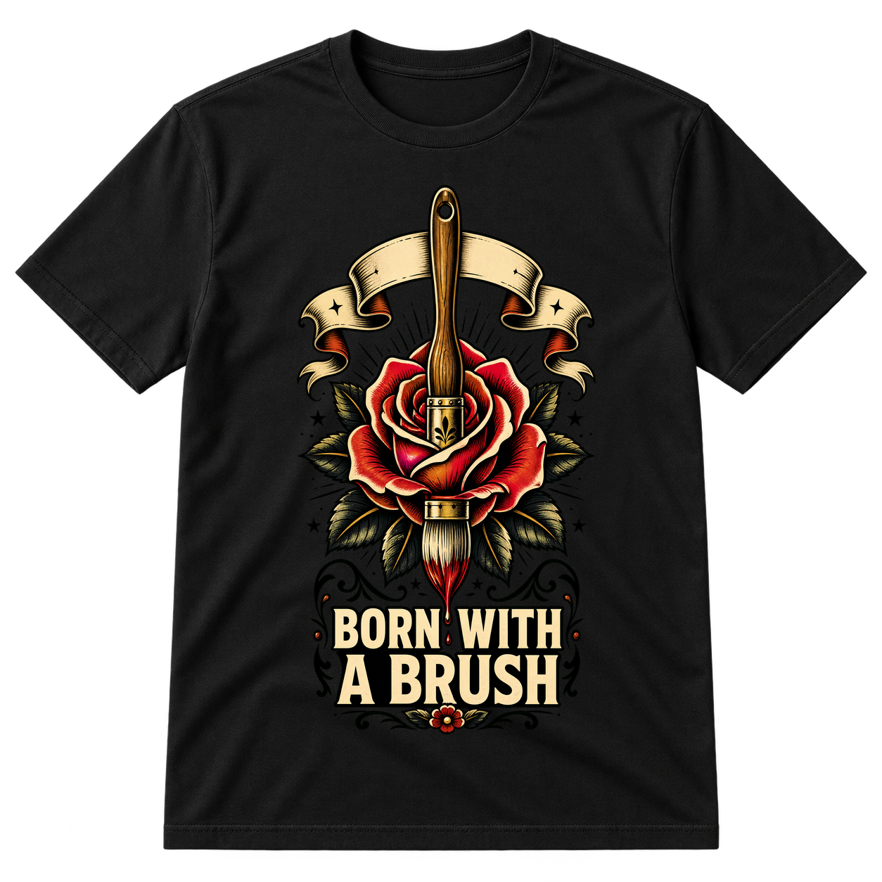 Born With A Brush Tattoo Style Tshirt