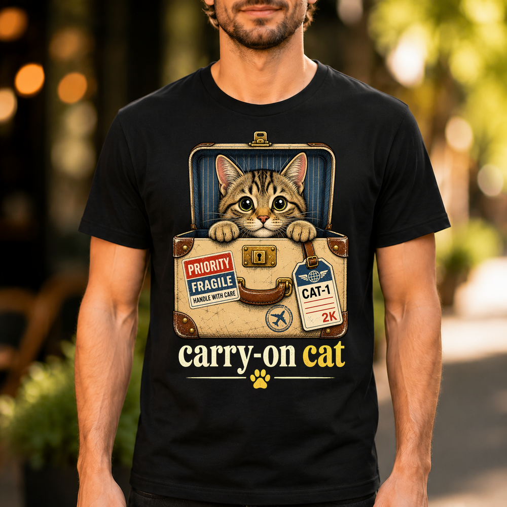 Carry On Cat Suitcase Pun Tshirt