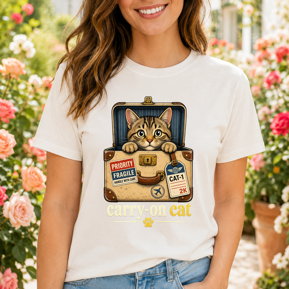 Carry On Cat Suitcase Pun Tshirt