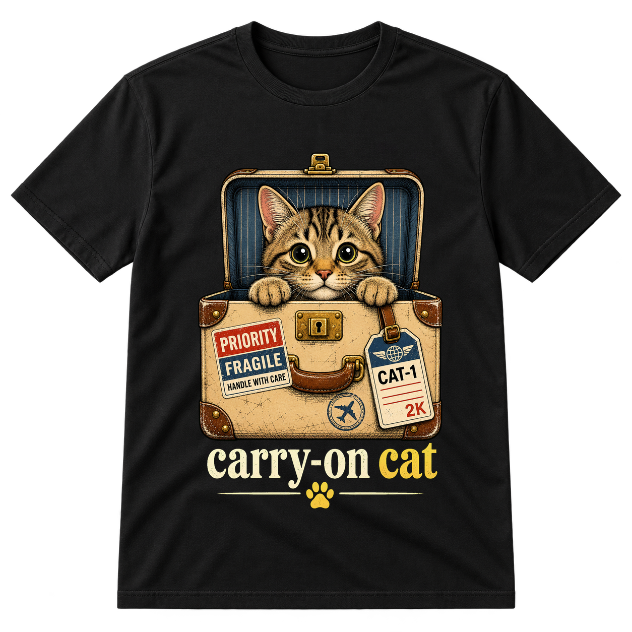 Carry On Cat Suitcase Pun Tshirt