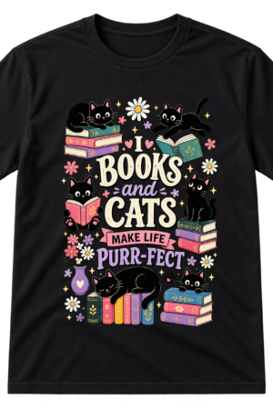 Cats And Books Illustration Tshirt